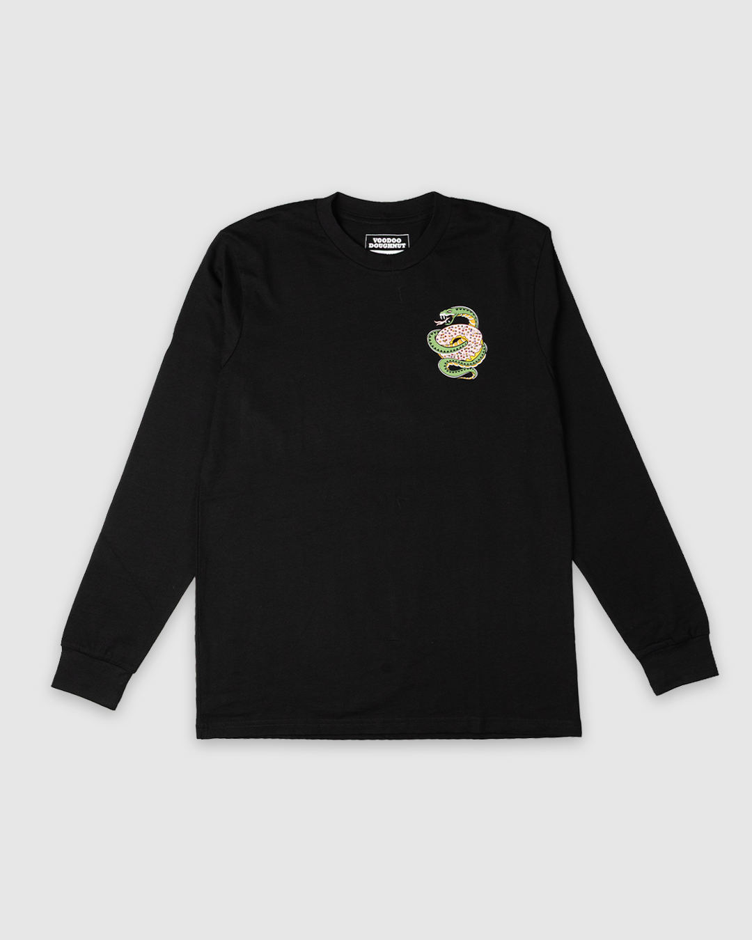 Black long-sleeve shirt with a green snake