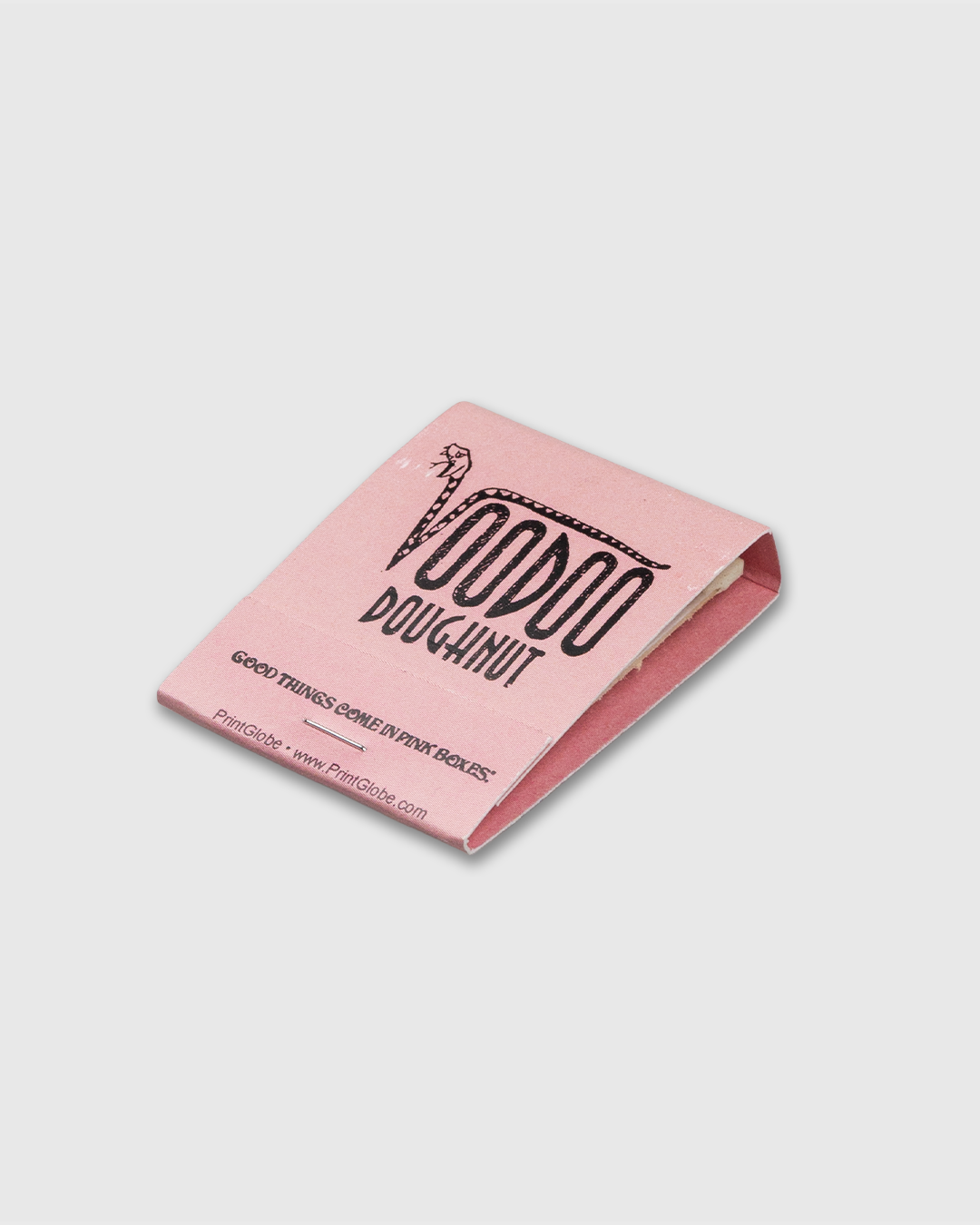 Pink packaging with 'Voodoo Doughnut' branding on a white background